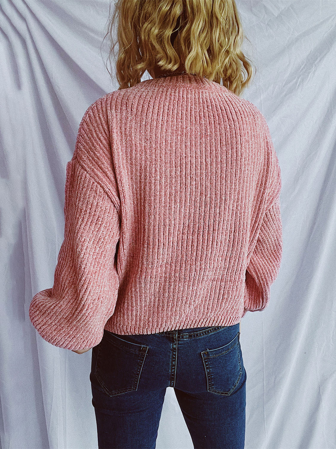 Round Neck Dropped Shoulder Long Sleeve Sweater