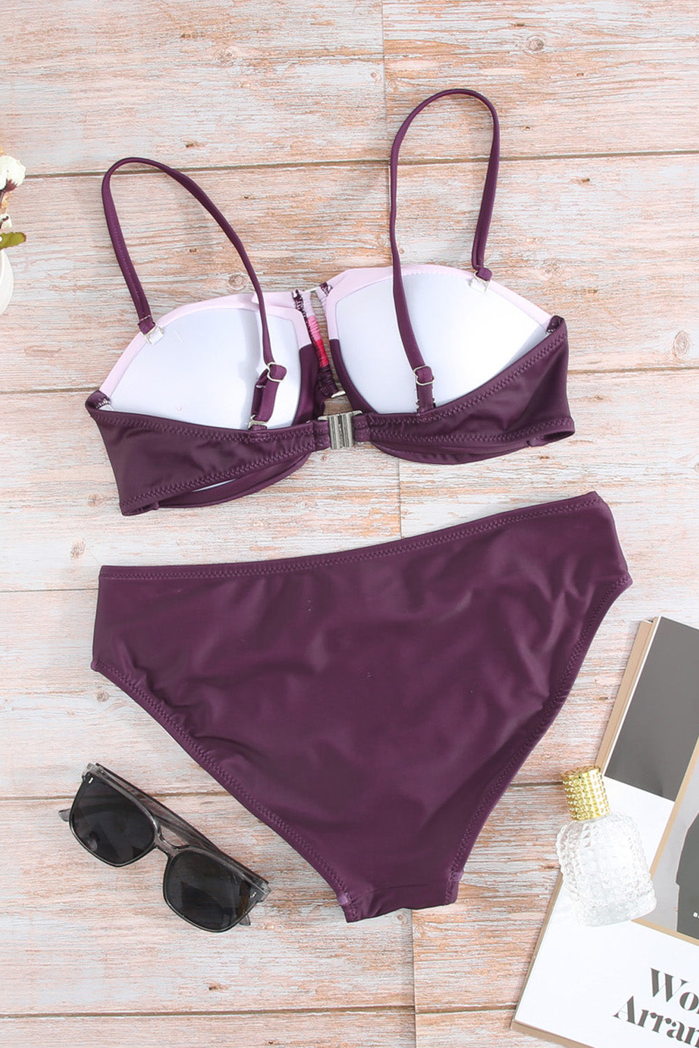 Contrast Spaghetti Strap Bikini Set