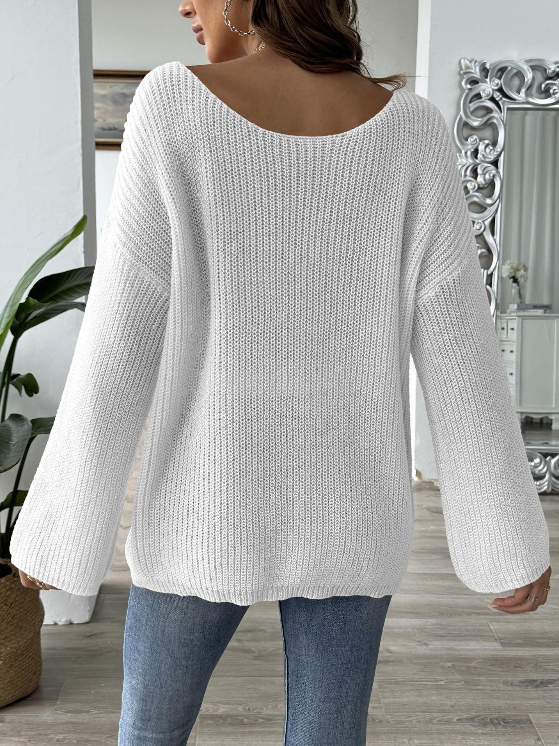 Heart Boat Neck Dropped Shoulder Sweater