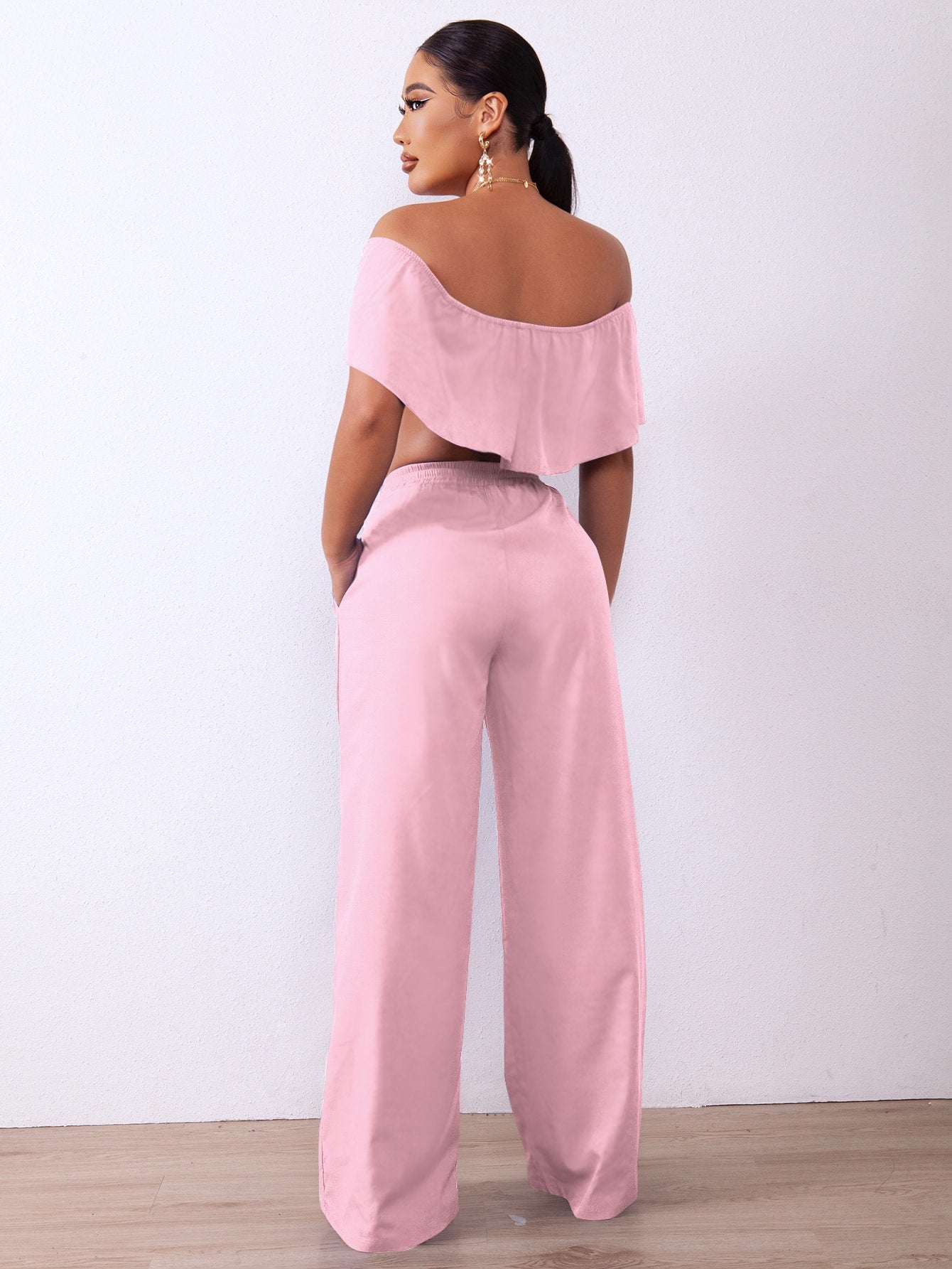 Off-Shoulder Crop Top and Wide Leg Pants Set - Marie Lashaays 