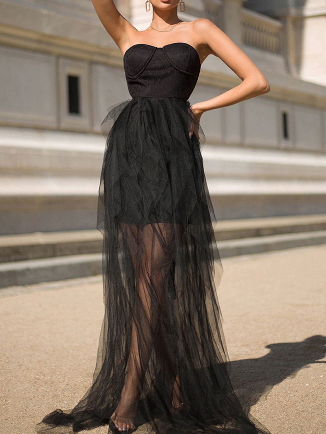 Sweetheart Neck Tie Detail Tulle Dress