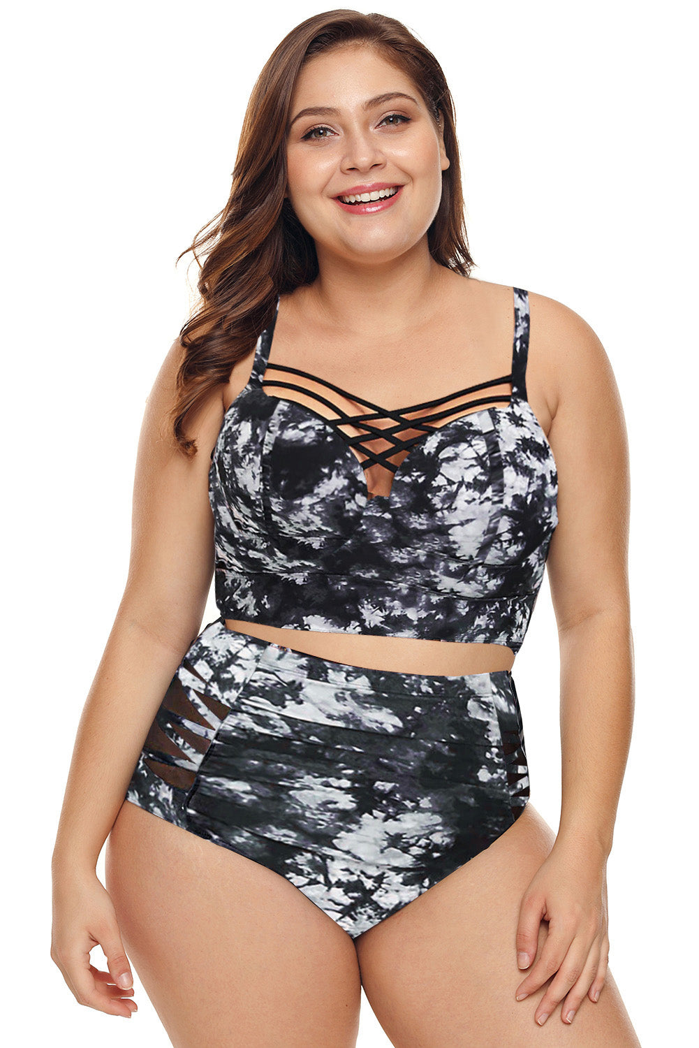 Plus Size Printed Strappy Two-Piece Swimsuit