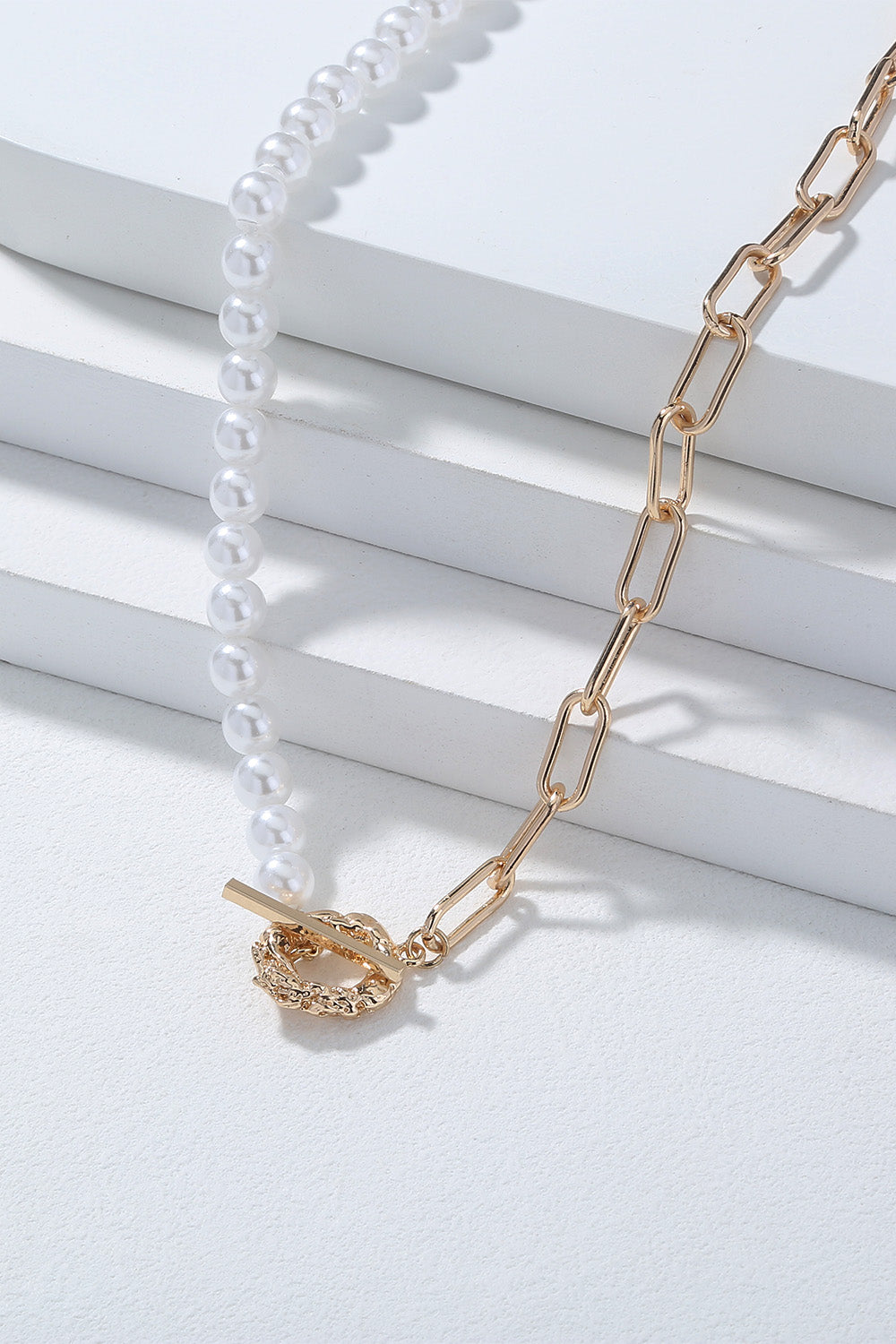 Pearl and Cable Chain Half-and-Half Necklace