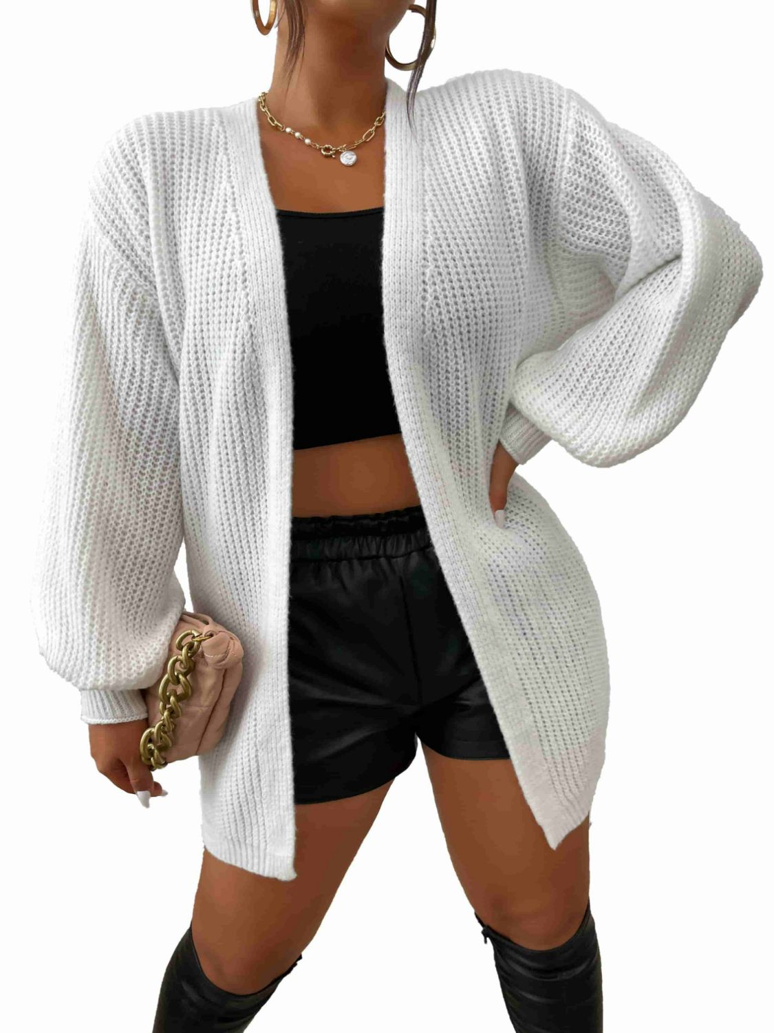 Plus Size Rib-Knit Open Front Longline Cardigan