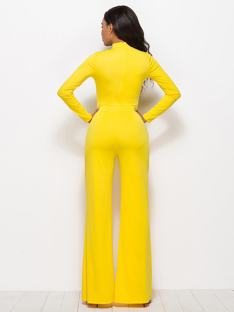 Long Sleeve Mock Neck Wide Leg Jumpsuit - Marie Lashaays 