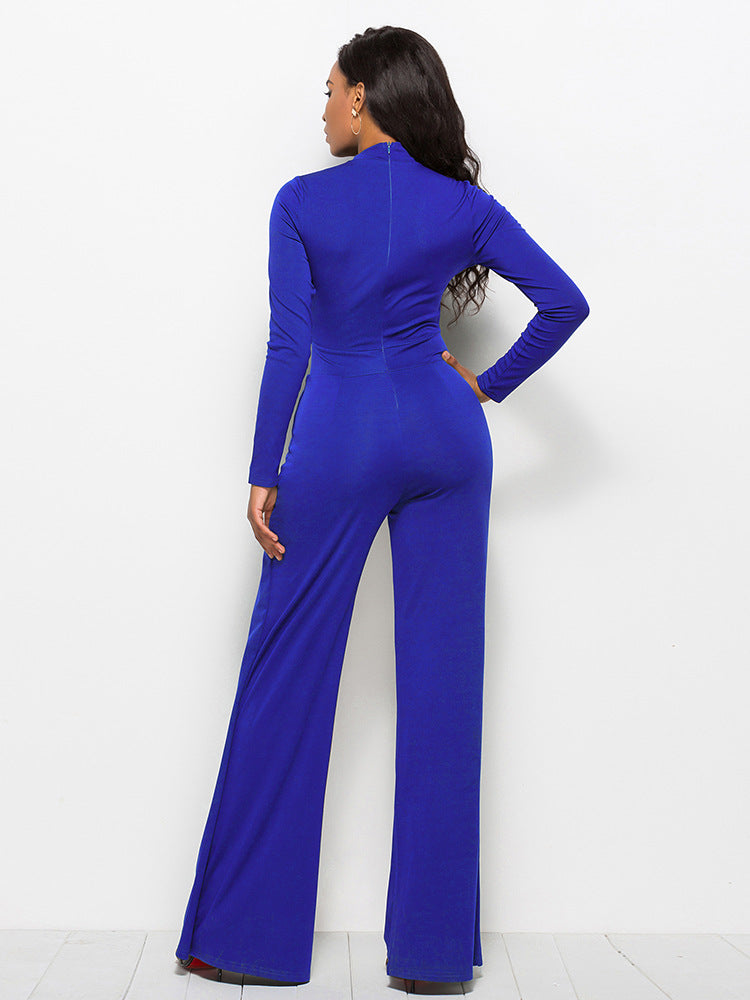 Long Sleeve Mock Neck Wide Leg Jumpsuit - Marie Lashaays 