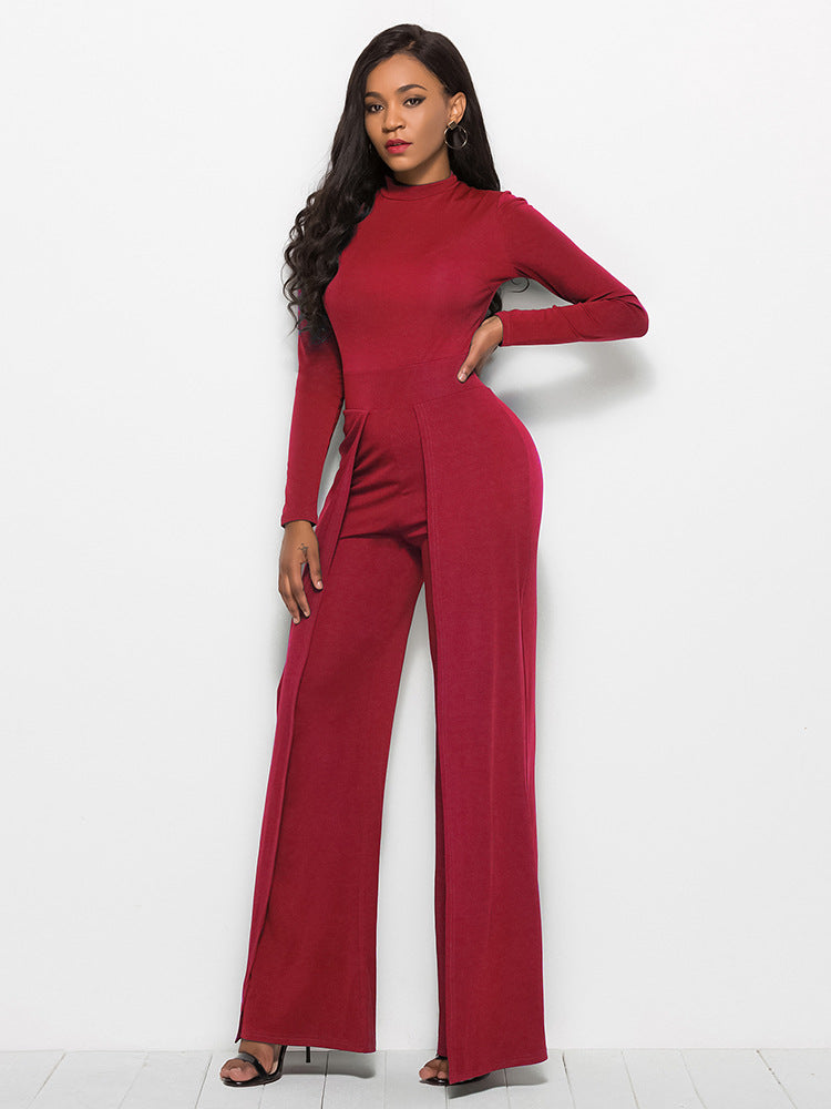 Long Sleeve Mock Neck Wide Leg Jumpsuit - Marie Lashaays 