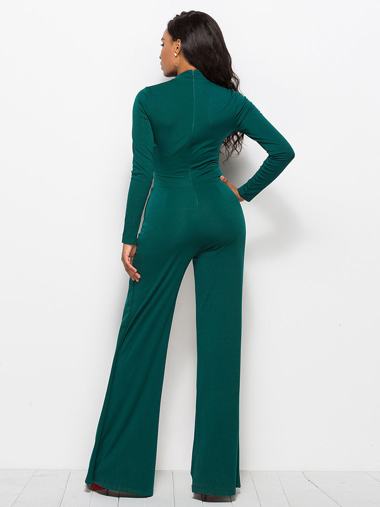 Long Sleeve Mock Neck Wide Leg Jumpsuit - Marie Lashaays 