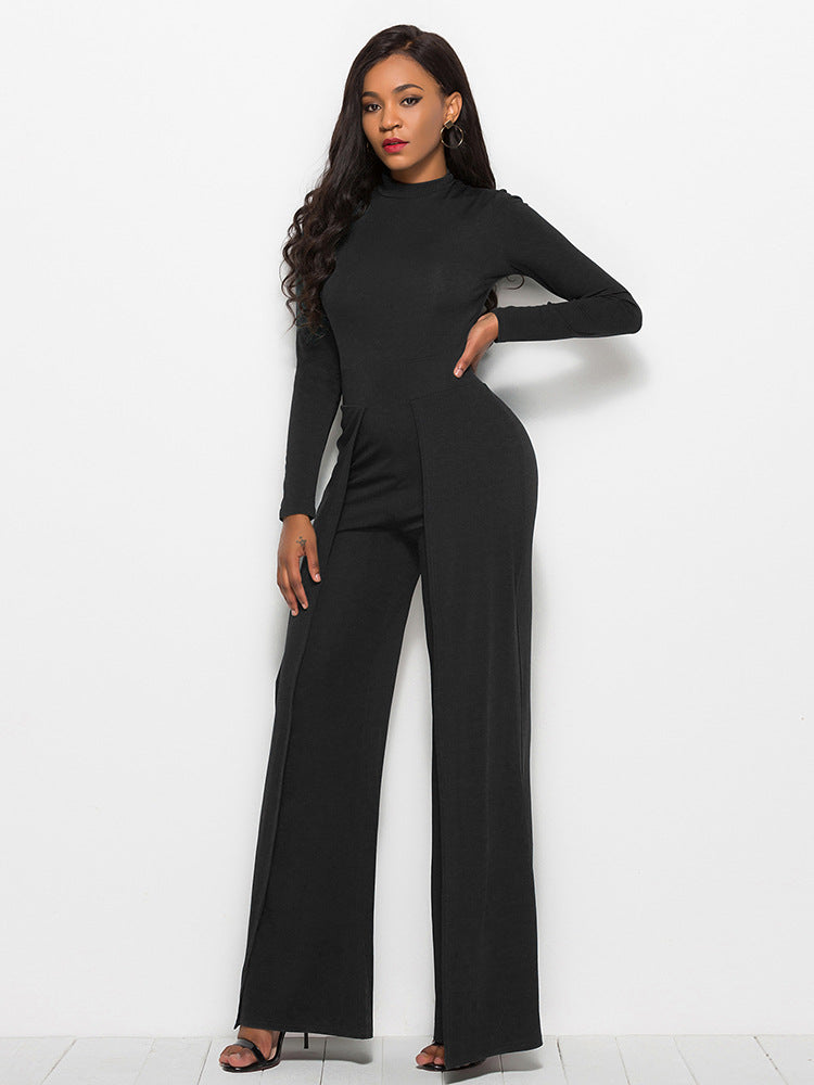 Long Sleeve Mock Neck Wide Leg Jumpsuit - Marie Lashaays 