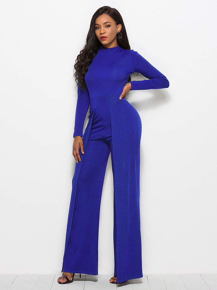 Long Sleeve Mock Neck Wide Leg Jumpsuit - Marie Lashaays 