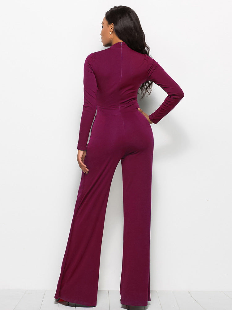 Long Sleeve Mock Neck Wide Leg Jumpsuit - Marie Lashaays 