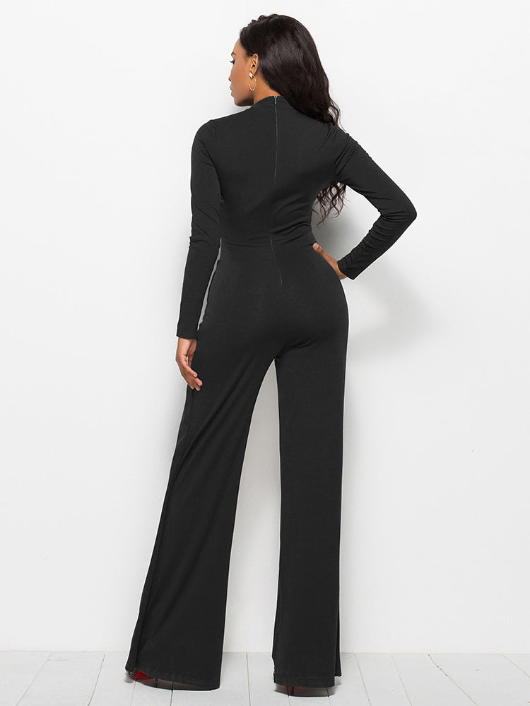 Long Sleeve Mock Neck Wide Leg Jumpsuit - Marie Lashaays 