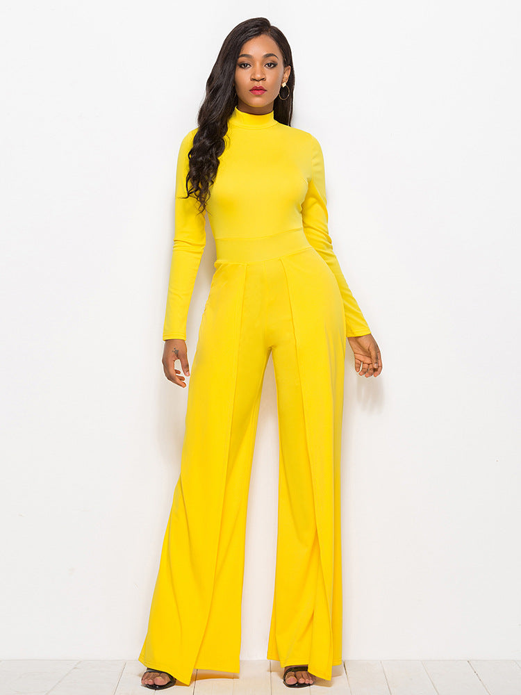 Long Sleeve Mock Neck Wide Leg Jumpsuit - Marie Lashaays 