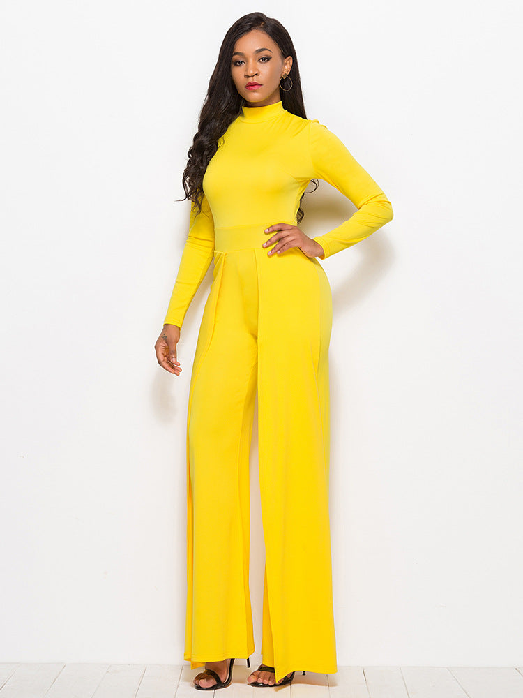 Long Sleeve Mock Neck Wide Leg Jumpsuit - Marie Lashaays 