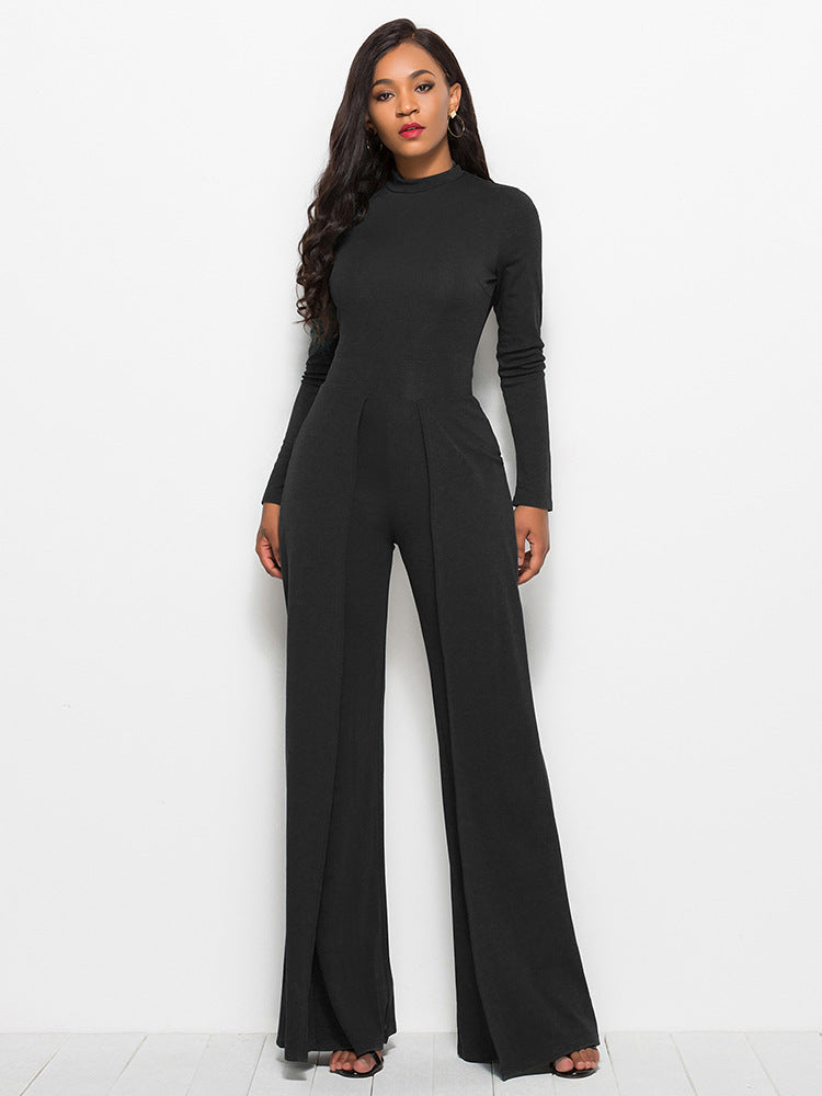 Long Sleeve Mock Neck Wide Leg Jumpsuit - Marie Lashaays 