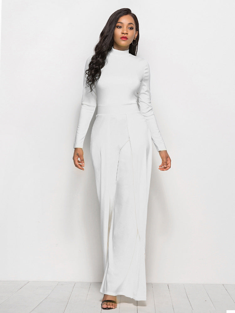 Long Sleeve Mock Neck Wide Leg Jumpsuit - Marie Lashaays 