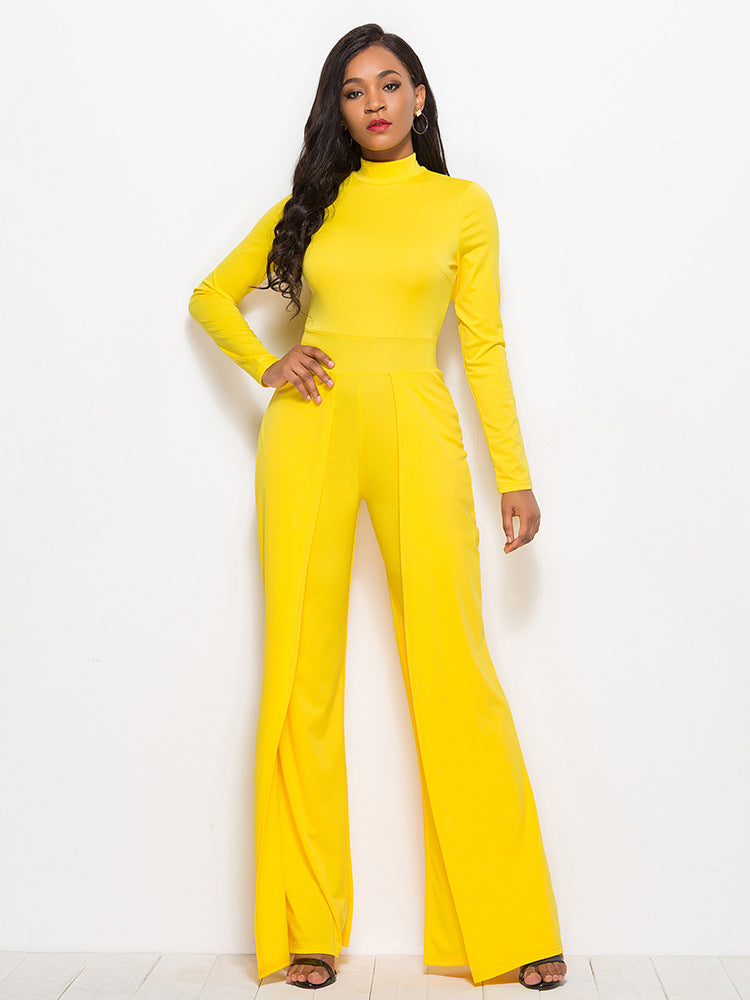 Long Sleeve Mock Neck Wide Leg Jumpsuit - Marie Lashaays 