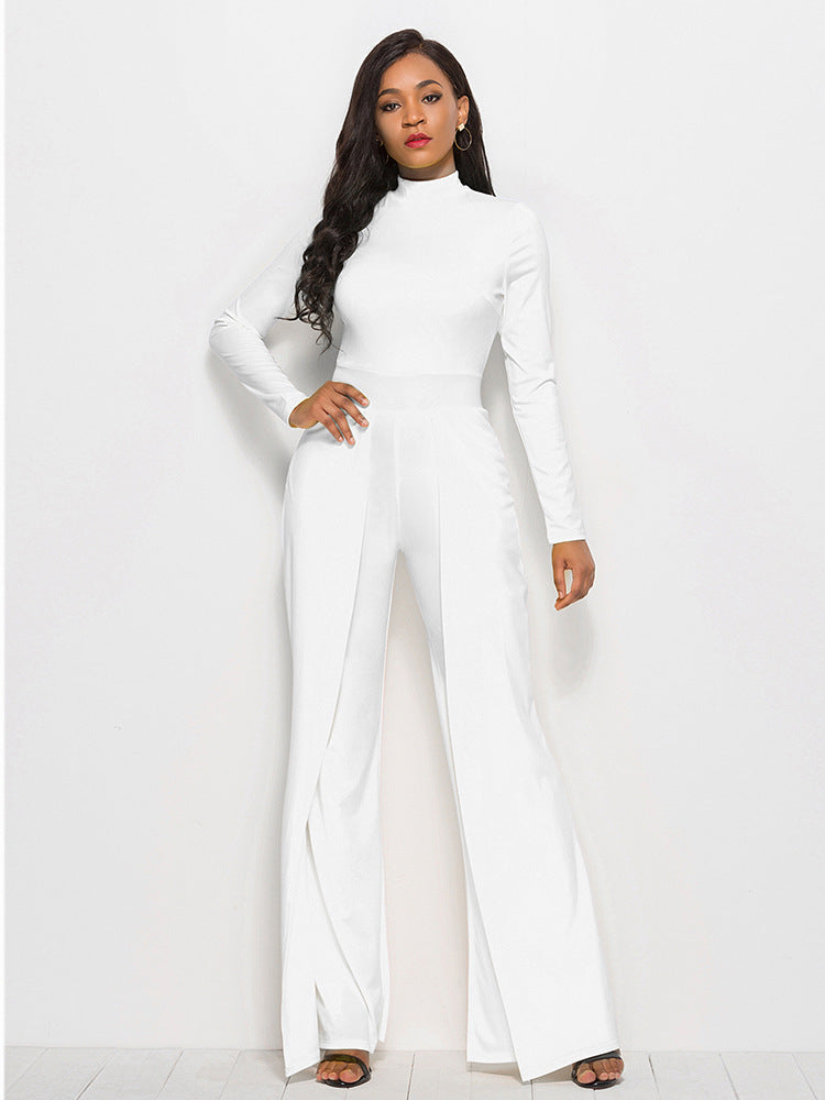 Long Sleeve Mock Neck Wide Leg Jumpsuit - Marie Lashaays 