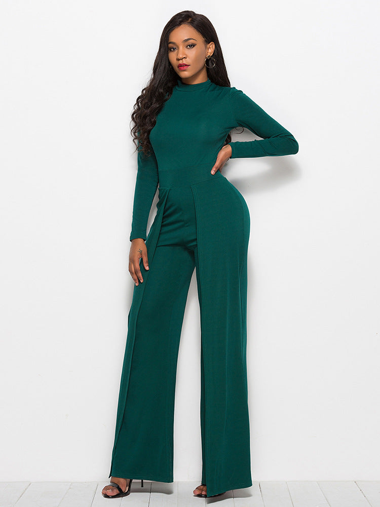 Long Sleeve Mock Neck Wide Leg Jumpsuit - Marie Lashaays 