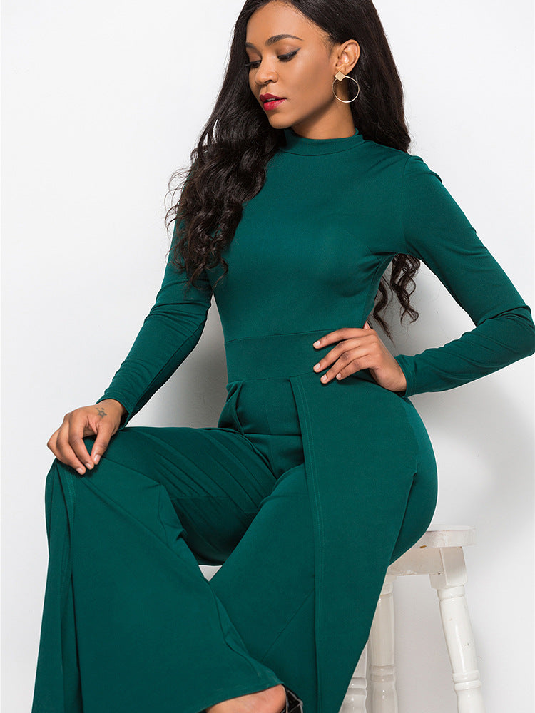 Long Sleeve Mock Neck Wide Leg Jumpsuit - Marie Lashaays 