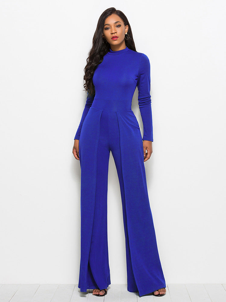 Long Sleeve Mock Neck Wide Leg Jumpsuit - Marie Lashaays 