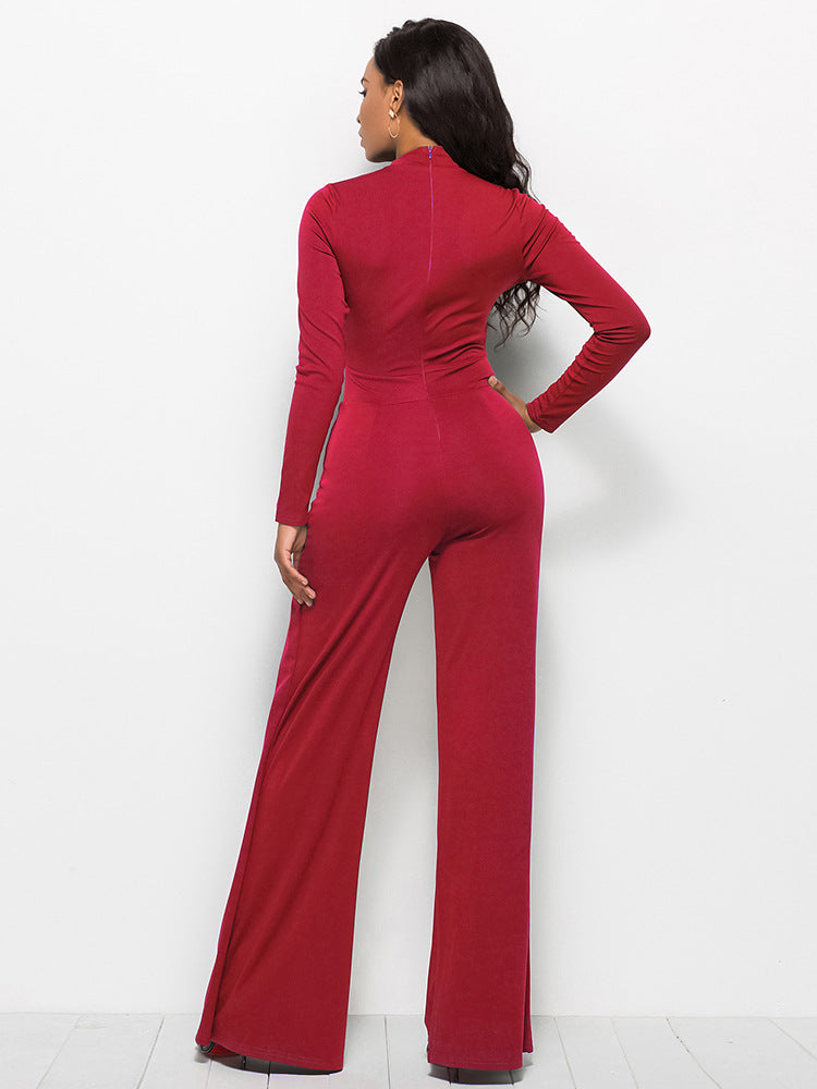 Long Sleeve Mock Neck Wide Leg Jumpsuit - Marie Lashaays 