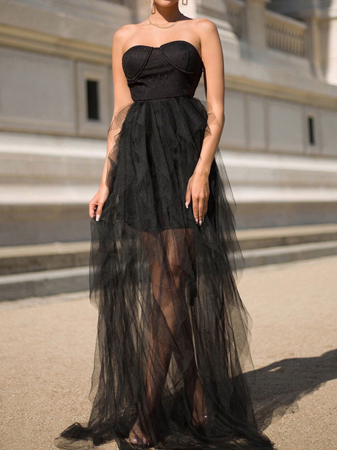 Sweetheart Neck Tie Detail Tulle Dress