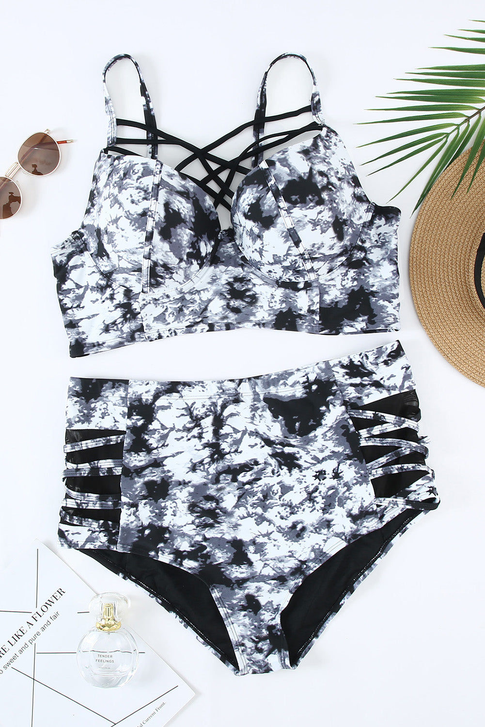 Plus Size Printed Strappy Two-Piece Swimsuit