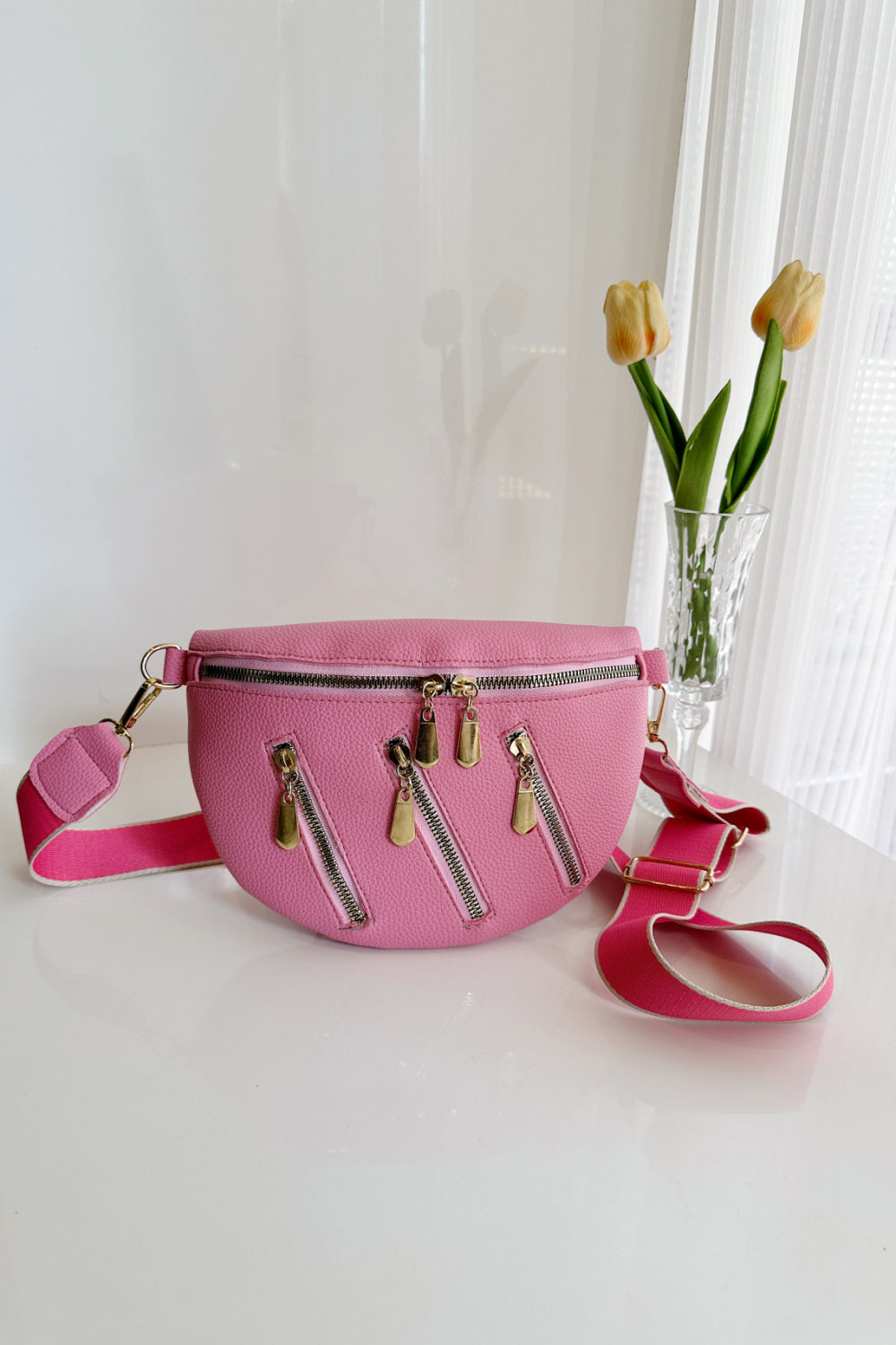 PU Leather Multi Zipper Shoulder Bag