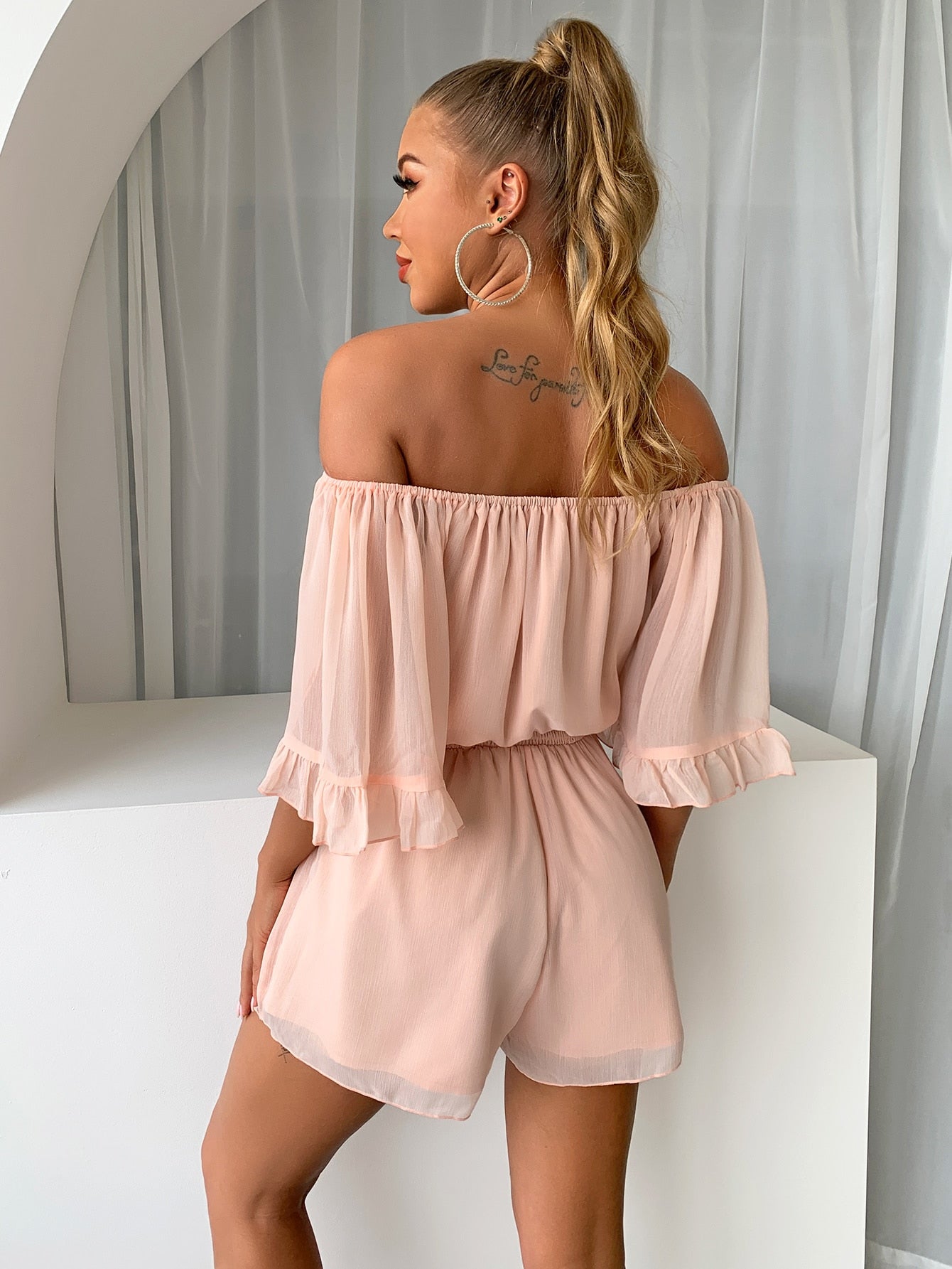 Off-Shoulder Flounce Sleeve Romper - Marie Lashaays 