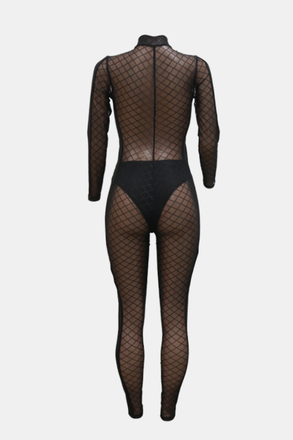 Zip Up Long Sleeve Sheer Fishnet Jumpsuit - Marie Lashaays 