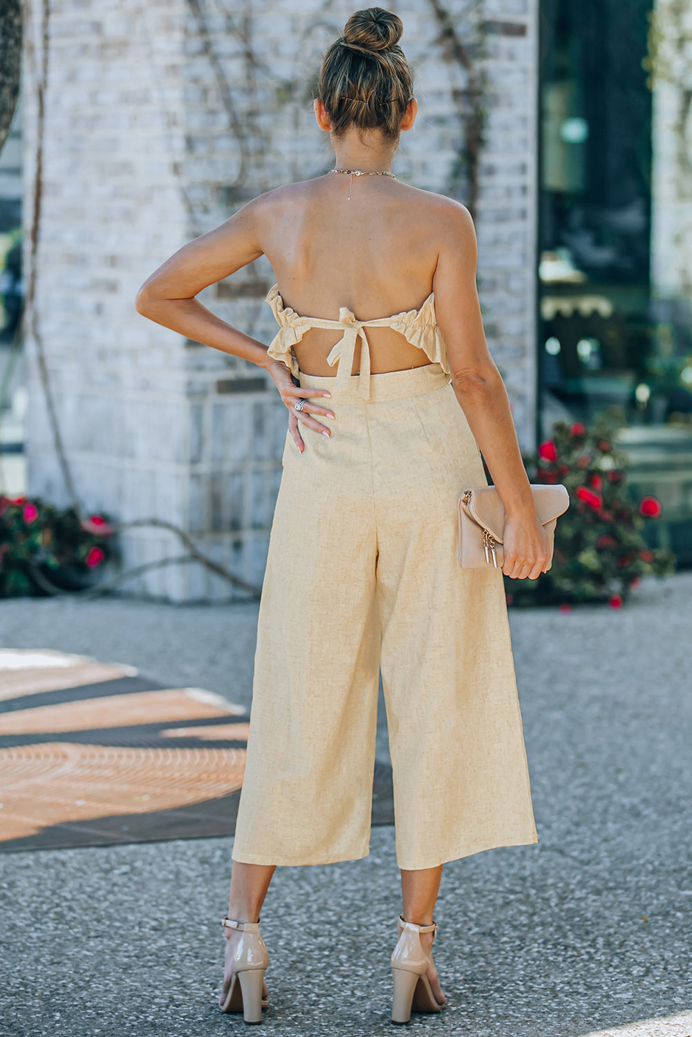 Ruffled Strapless Wide Leg Jumpsuit - Marie Lashaays 