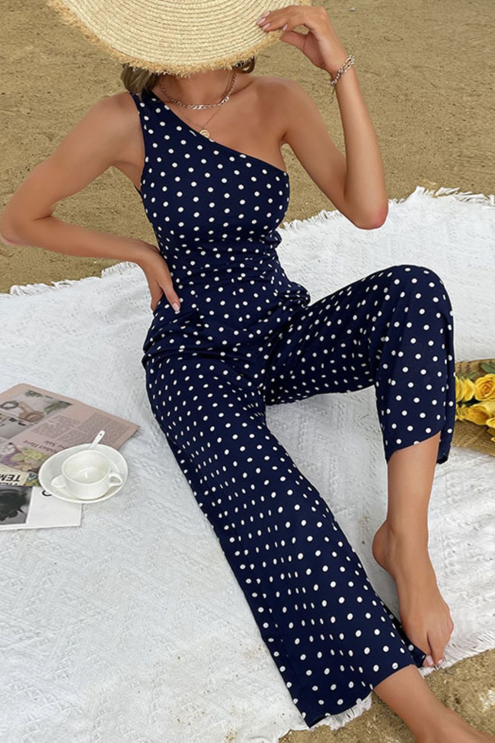 Polka Dot One-Shoulder Jumpsuit - Marie Lashaays 