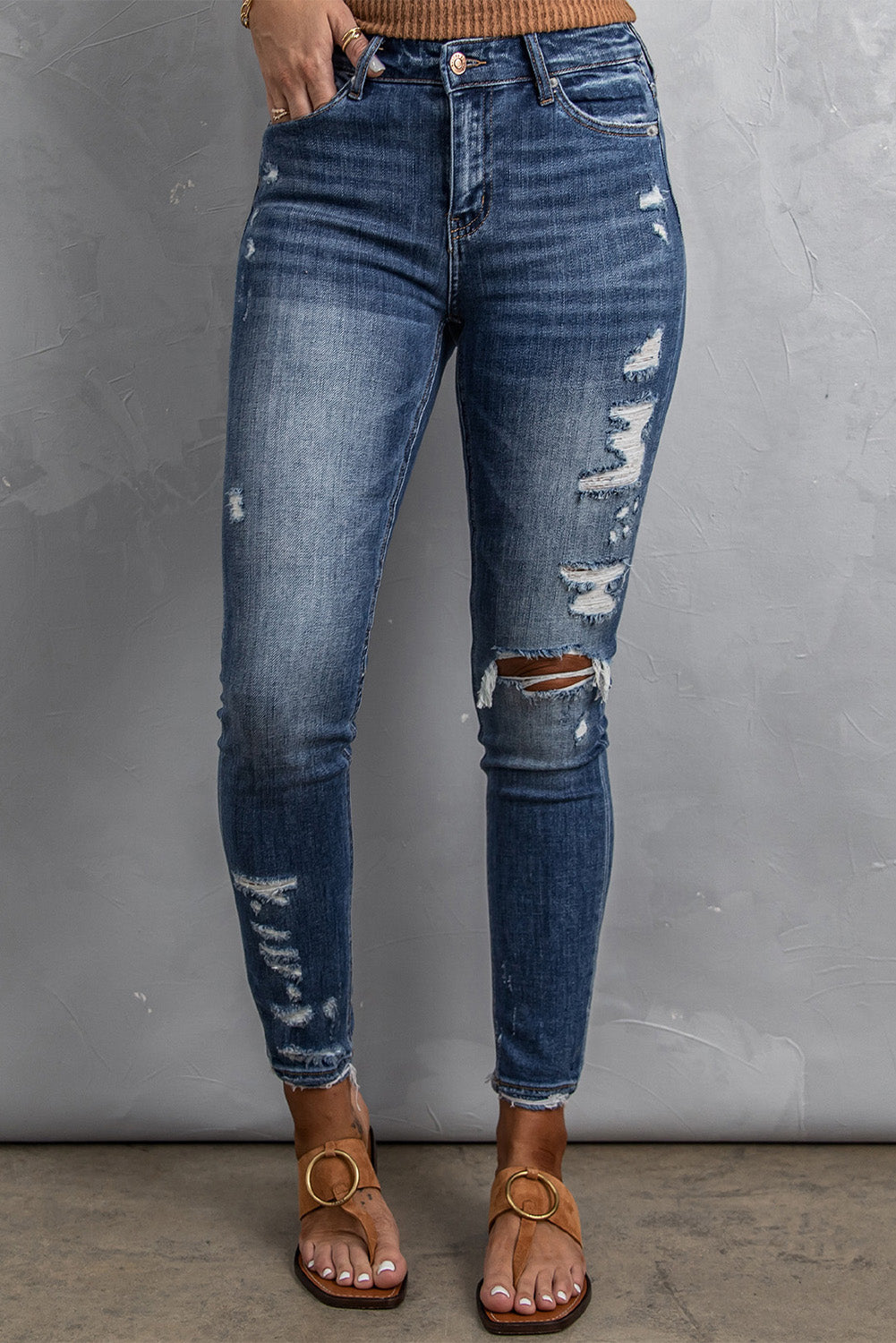 Distressed High Waist Skinny Jeans - Marie Lashaays 