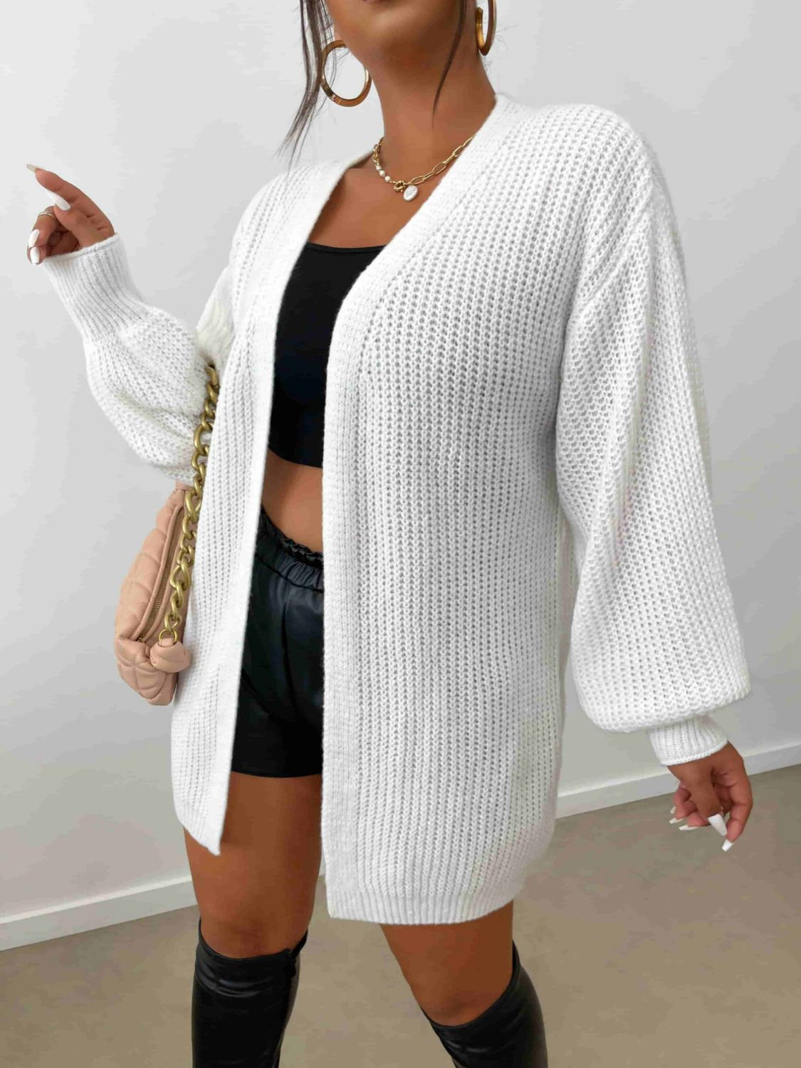 Plus Size Rib-Knit Open Front Longline Cardigan