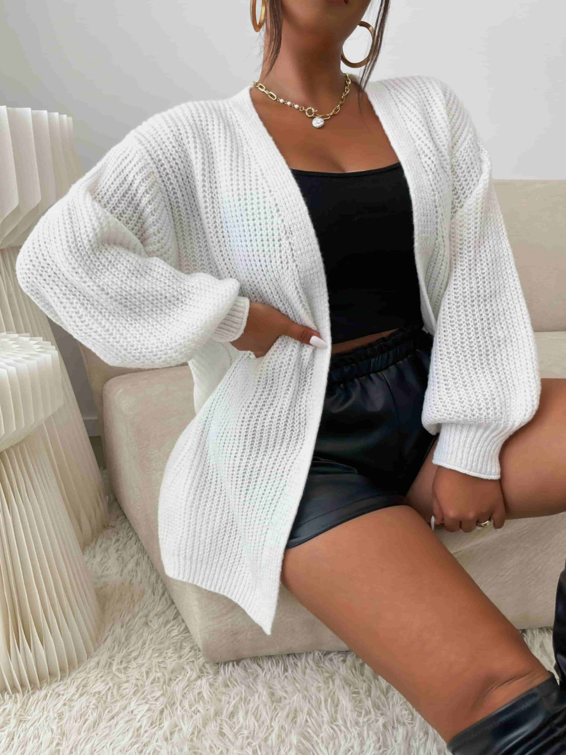 Plus Size Rib-Knit Open Front Longline Cardigan