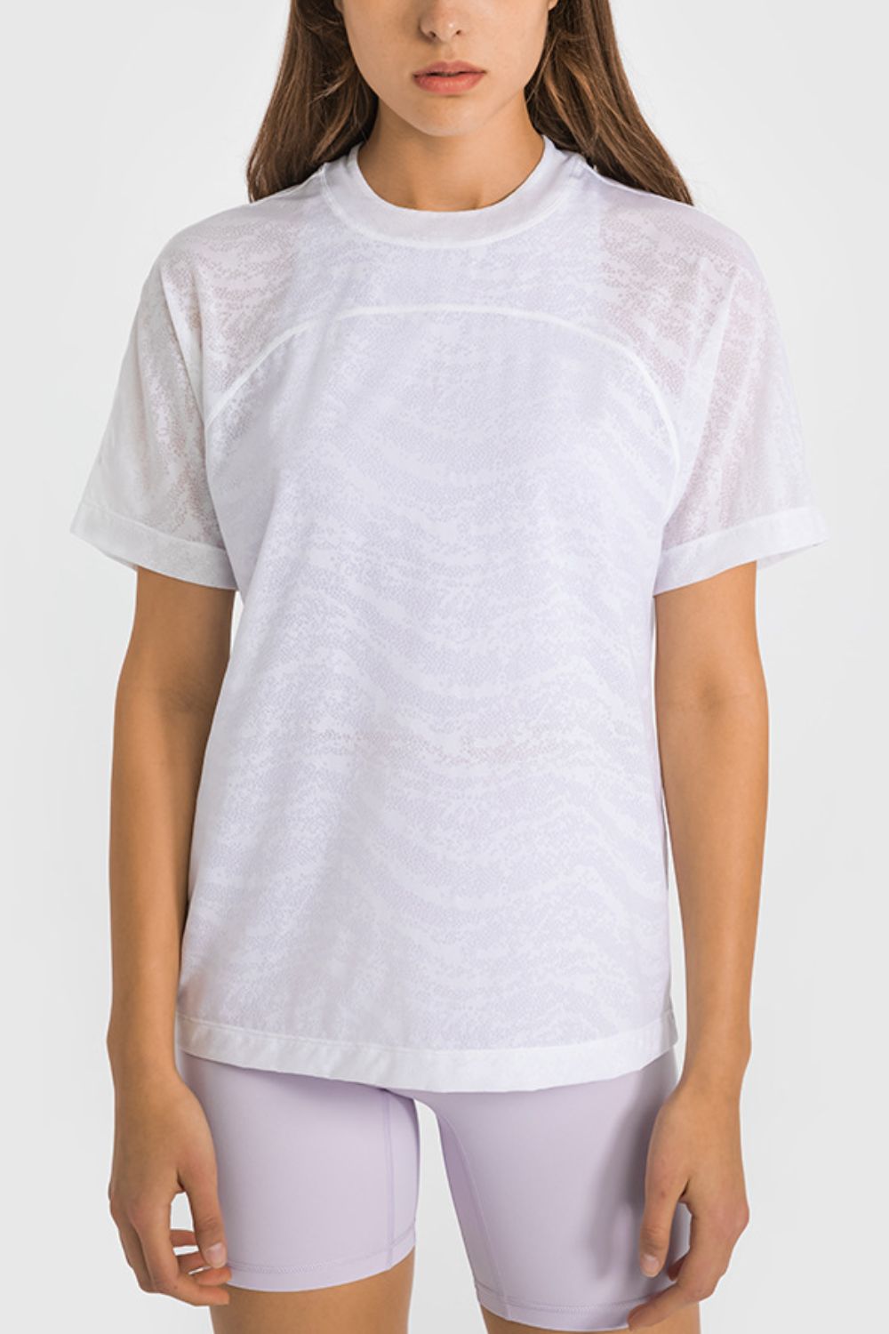 Printed Round Neck Yoga Tee - Marie Lashaays 