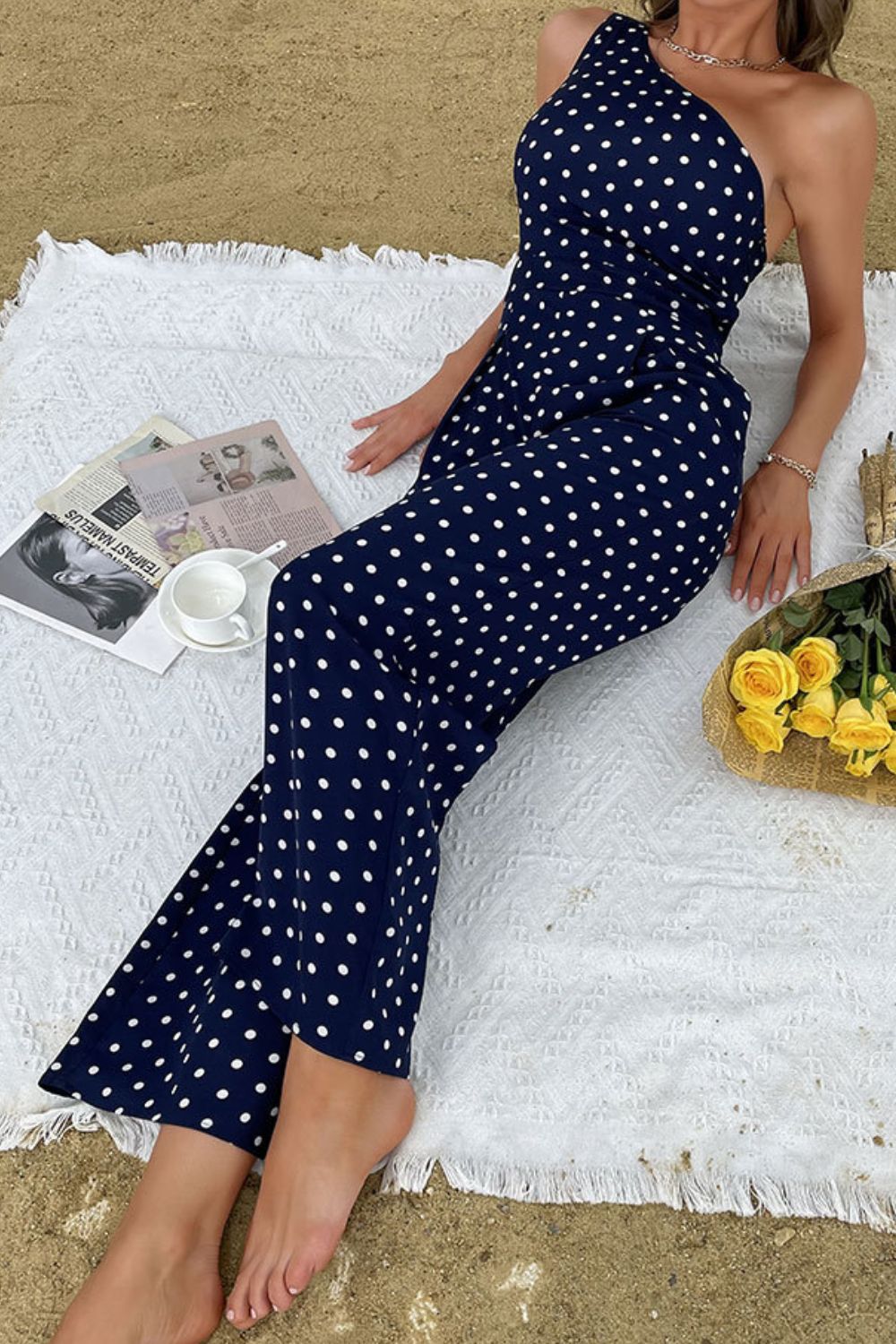 Polka Dot One-Shoulder Jumpsuit - Marie Lashaays 