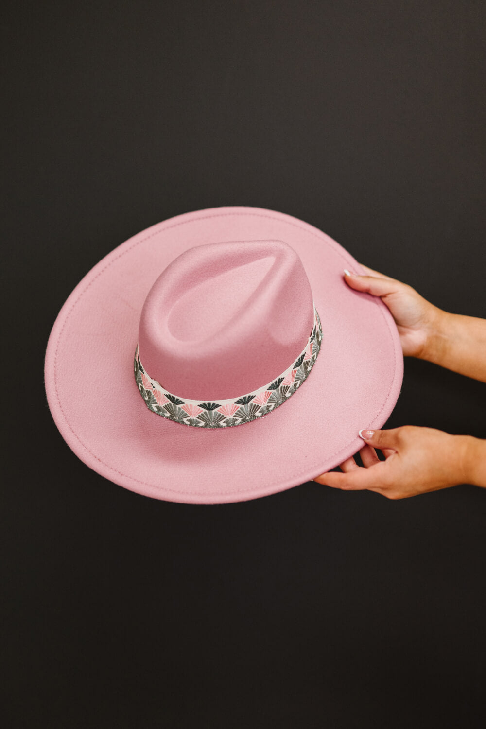 Fame Biggest Fan Geometric Strap Fedora in Pink