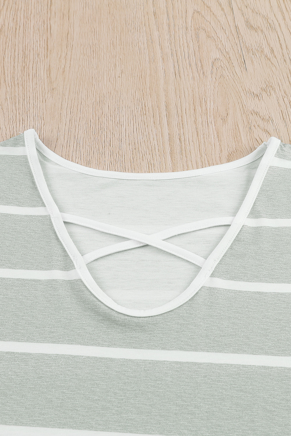 Striped Crisscross V-Neck Tee Shirt