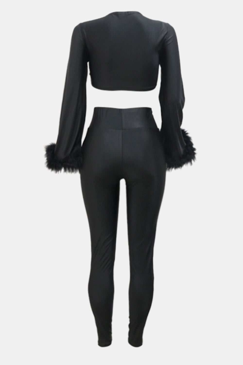 Tie Front Feather Detail Cropped Top and Leggings Set - Marie Lashaays 