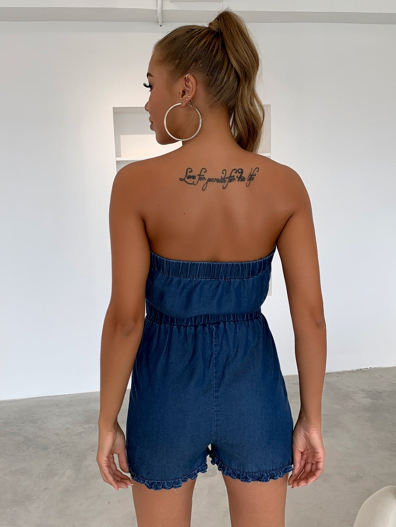 Frill Trim Denim Strapless Romper - Marie Lashaays 