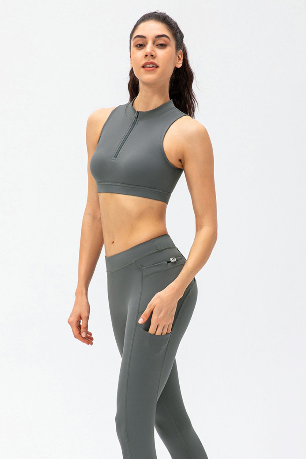 Quarter-Zip Open Back Cropped Yoga Tank - Marie Lashaays 