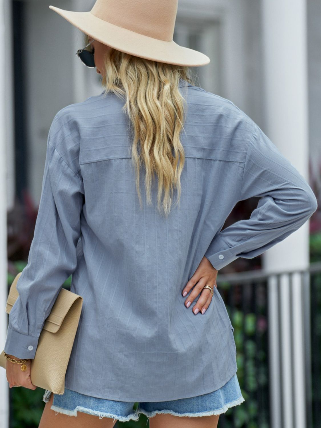 Textured Side Slit Long Sleeve Shirt