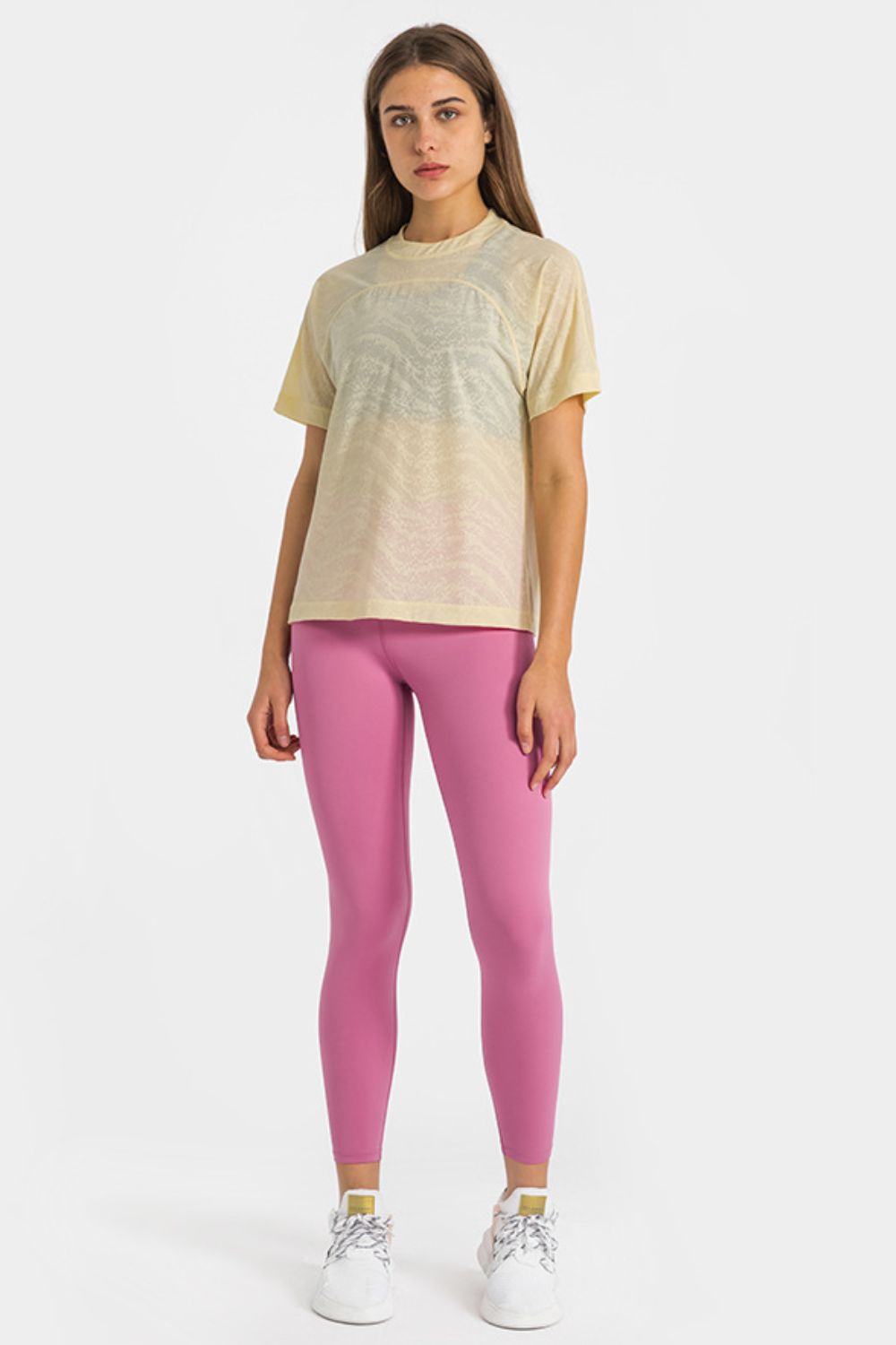 Printed Round Neck Yoga Tee - Marie Lashaays 