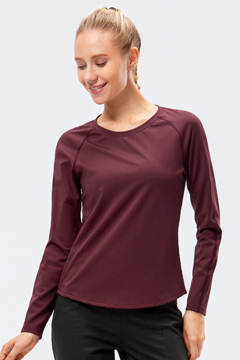 Raglan Sleeve Round Neck Athletic Top - Marie Lashaays 