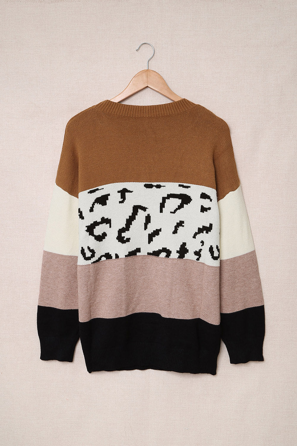 Plus Size Leopard Color Block Sweater