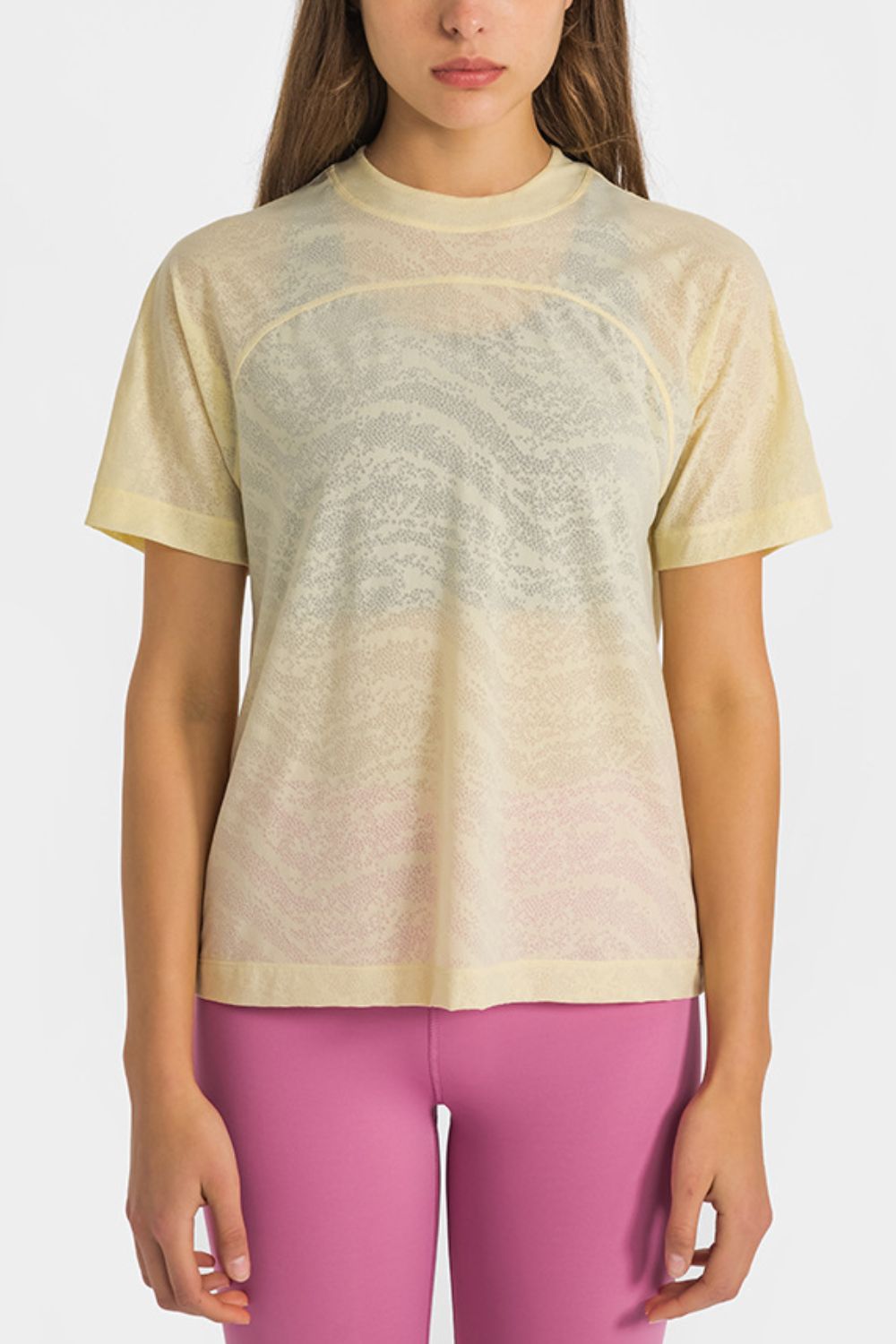 Printed Round Neck Yoga Tee - Marie Lashaays 