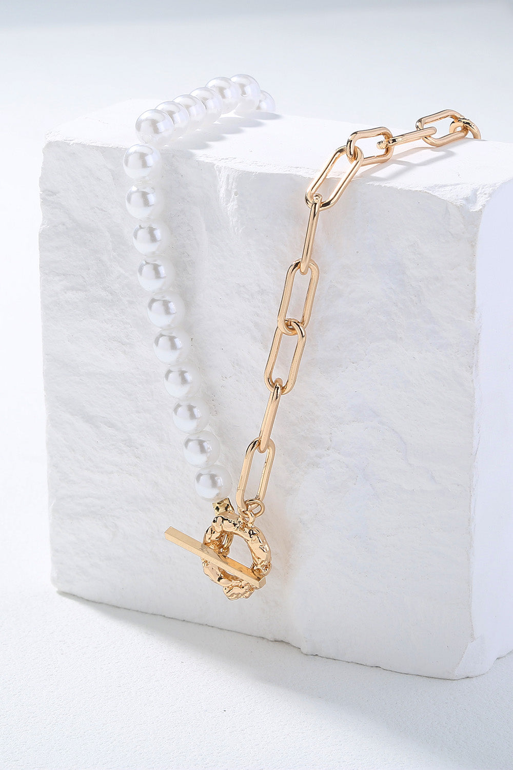 Pearl and Cable Chain Half-and-Half Necklace