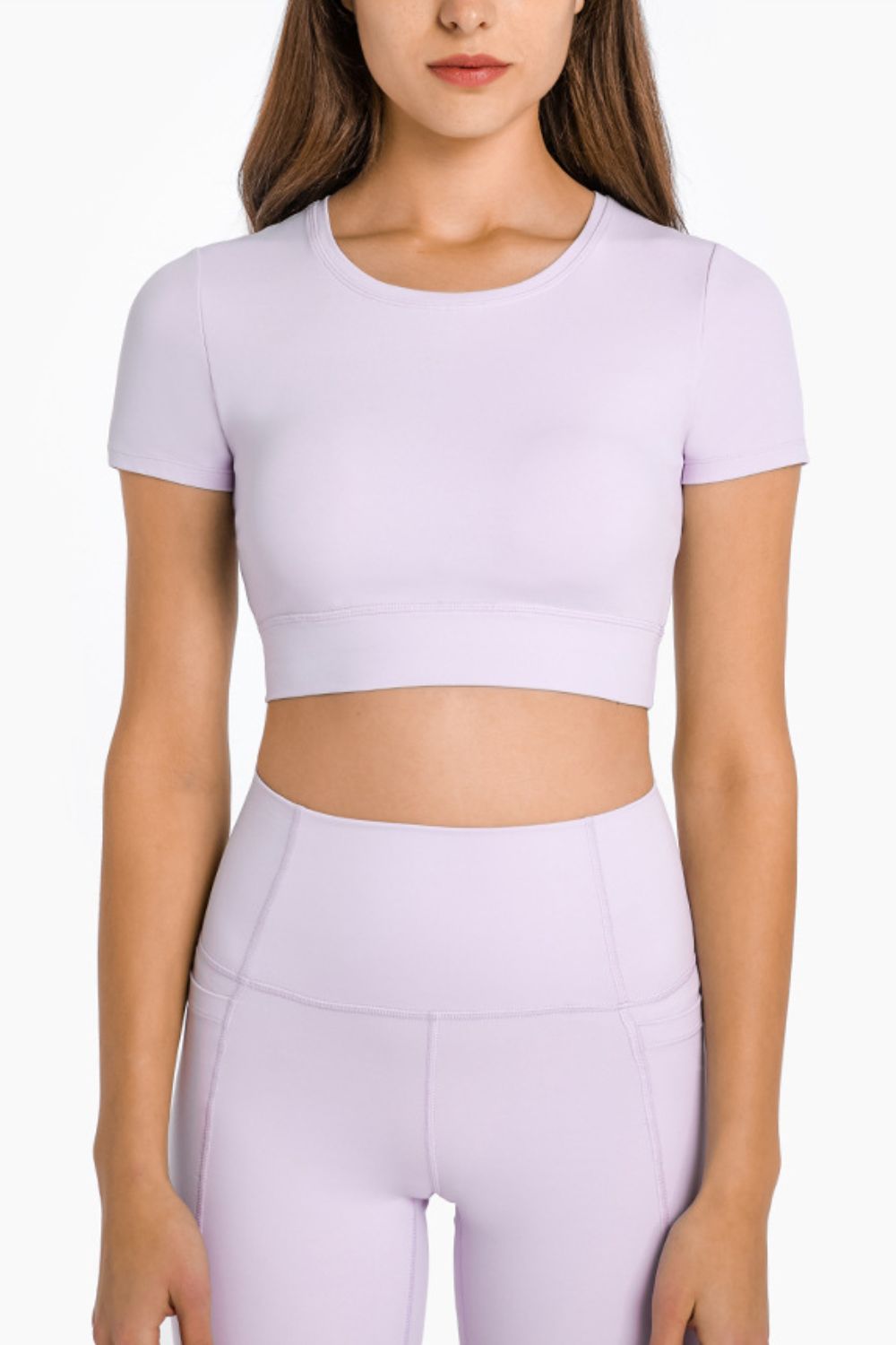 Round Neck Cropped Yoga Tee - Marie Lashaays 